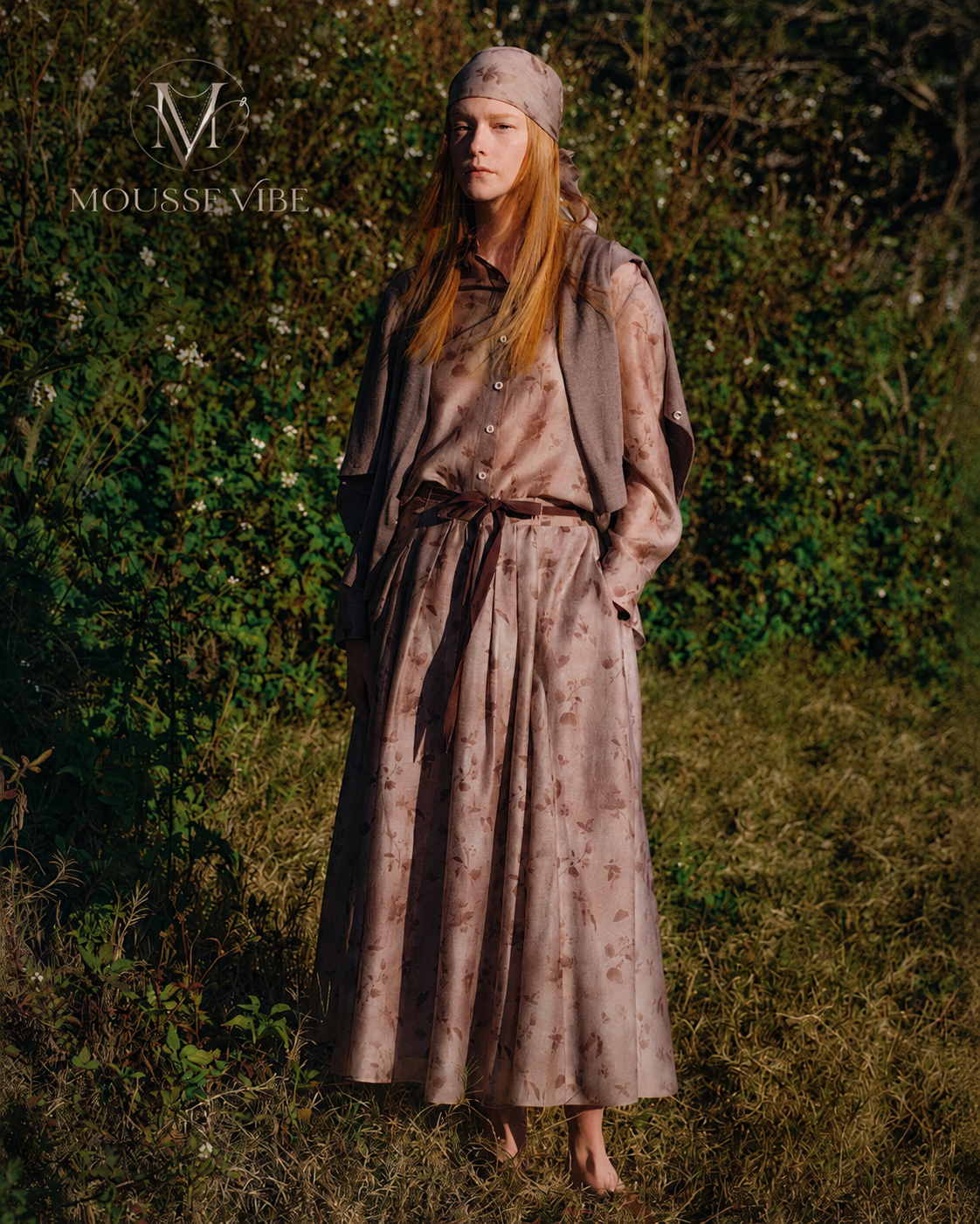 Mousse Vibe Mocha Mousse Lyocell Linen Print Shirt & Skirt Set