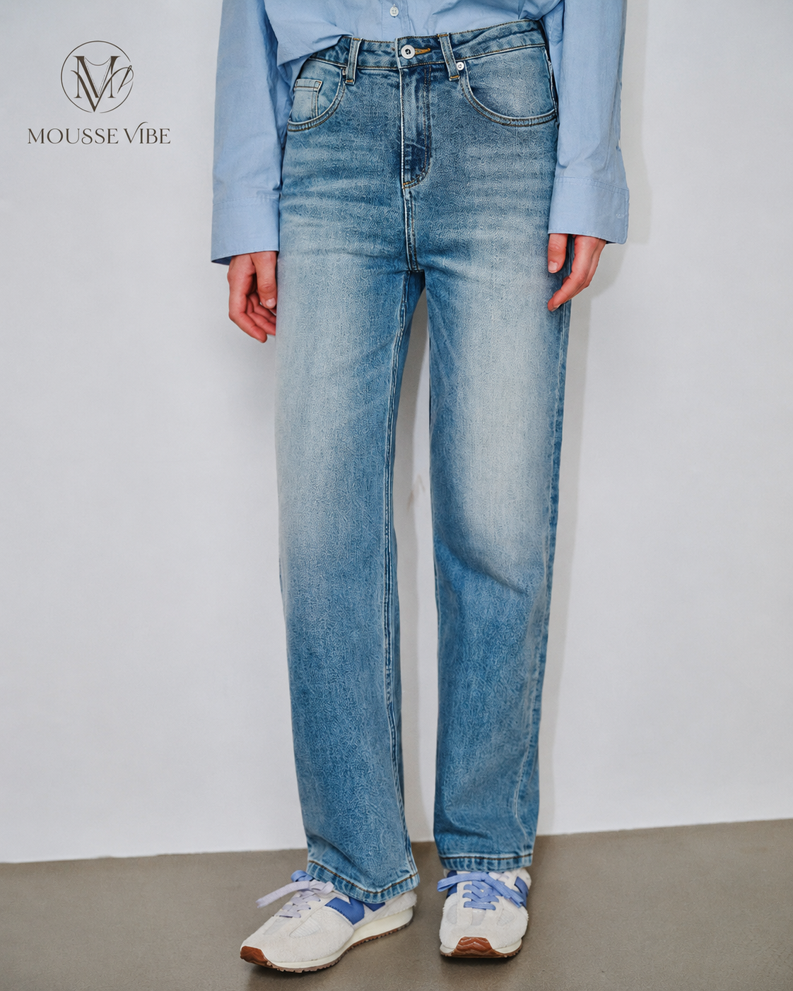 Mousse Vibe "Snowflake Blue/White Cow" Rewashed Straight Jeans