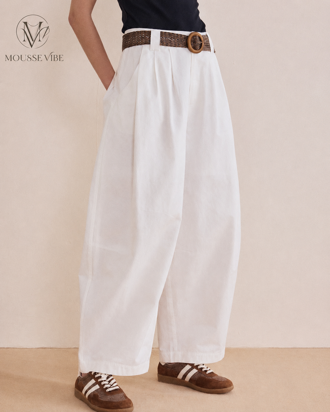 Mousse Vibe "Thin Hoop Pants" Pleated Balloon Cocoon Wide-Leg