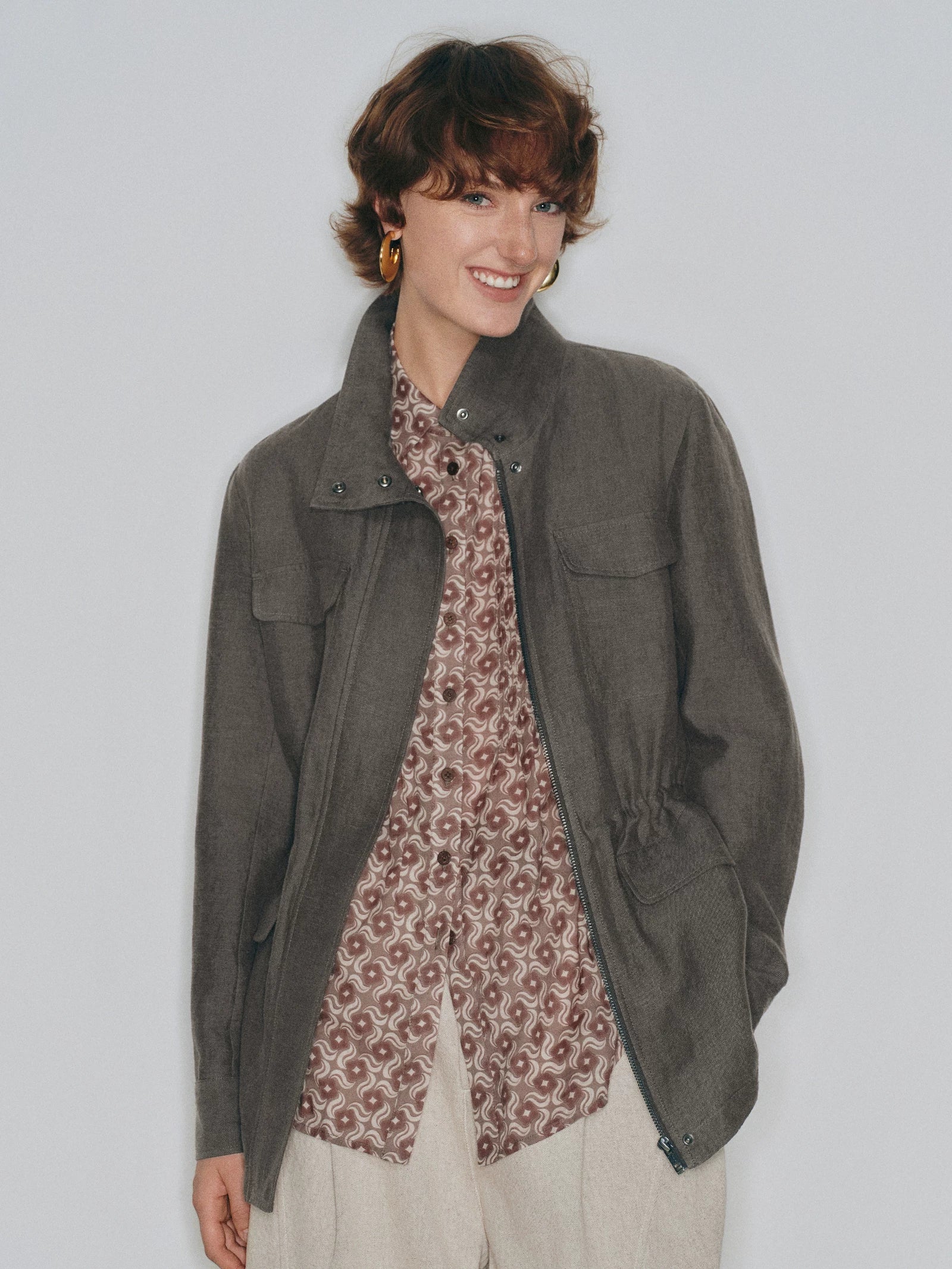 Mousse Vibe Old Money Style Linen High Collar Workwear Jacket