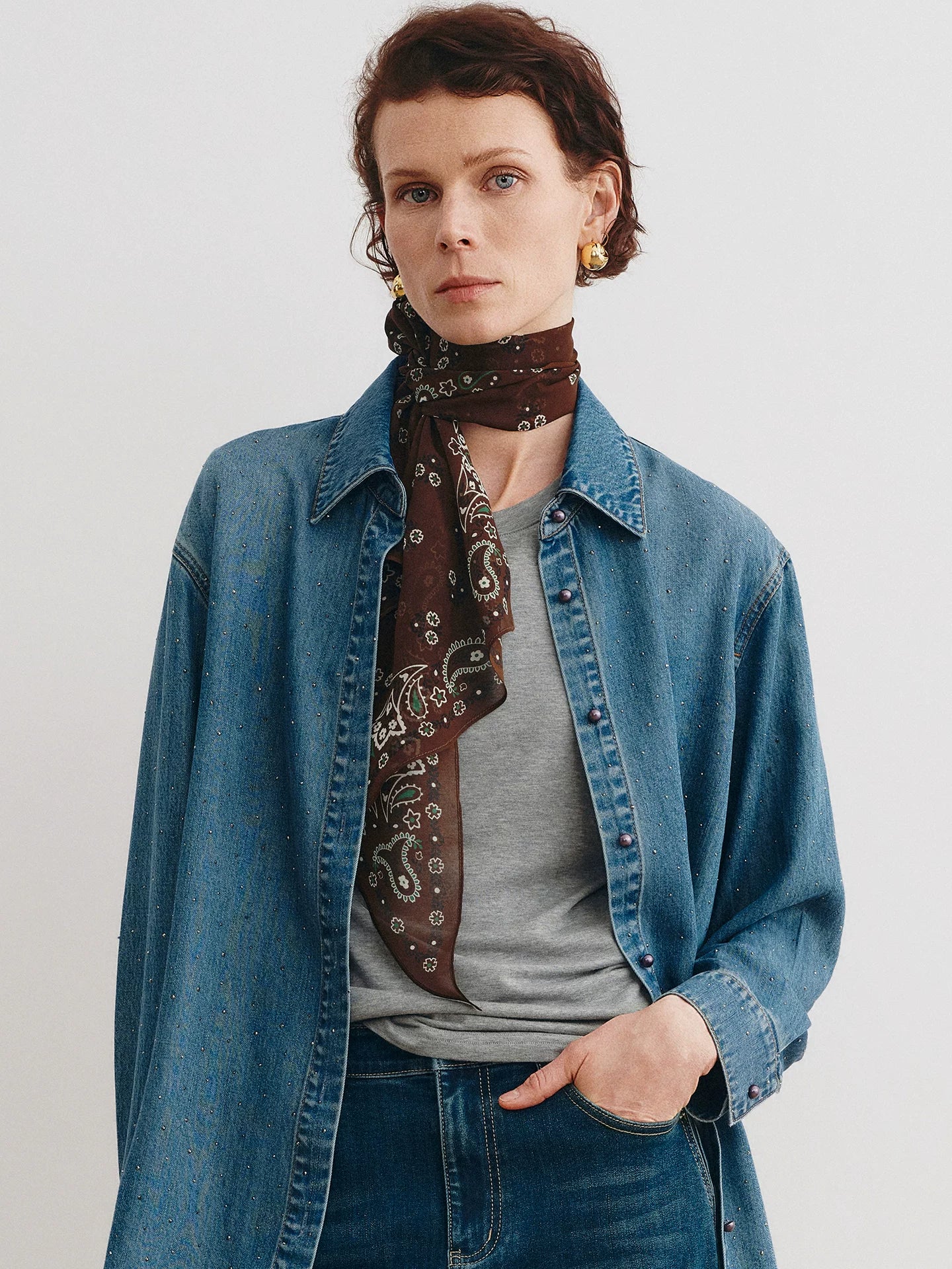 French Printed Chestnut Silk Paisley Scarf – Mulberry Silk