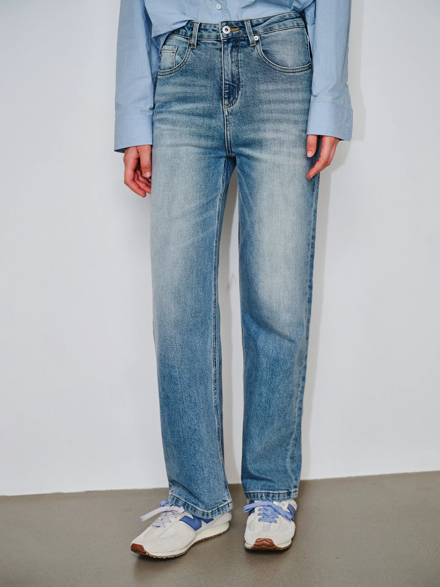 Mousse Vibe "Snowflake Blue/White Cow" Rewashed Straight Jeans