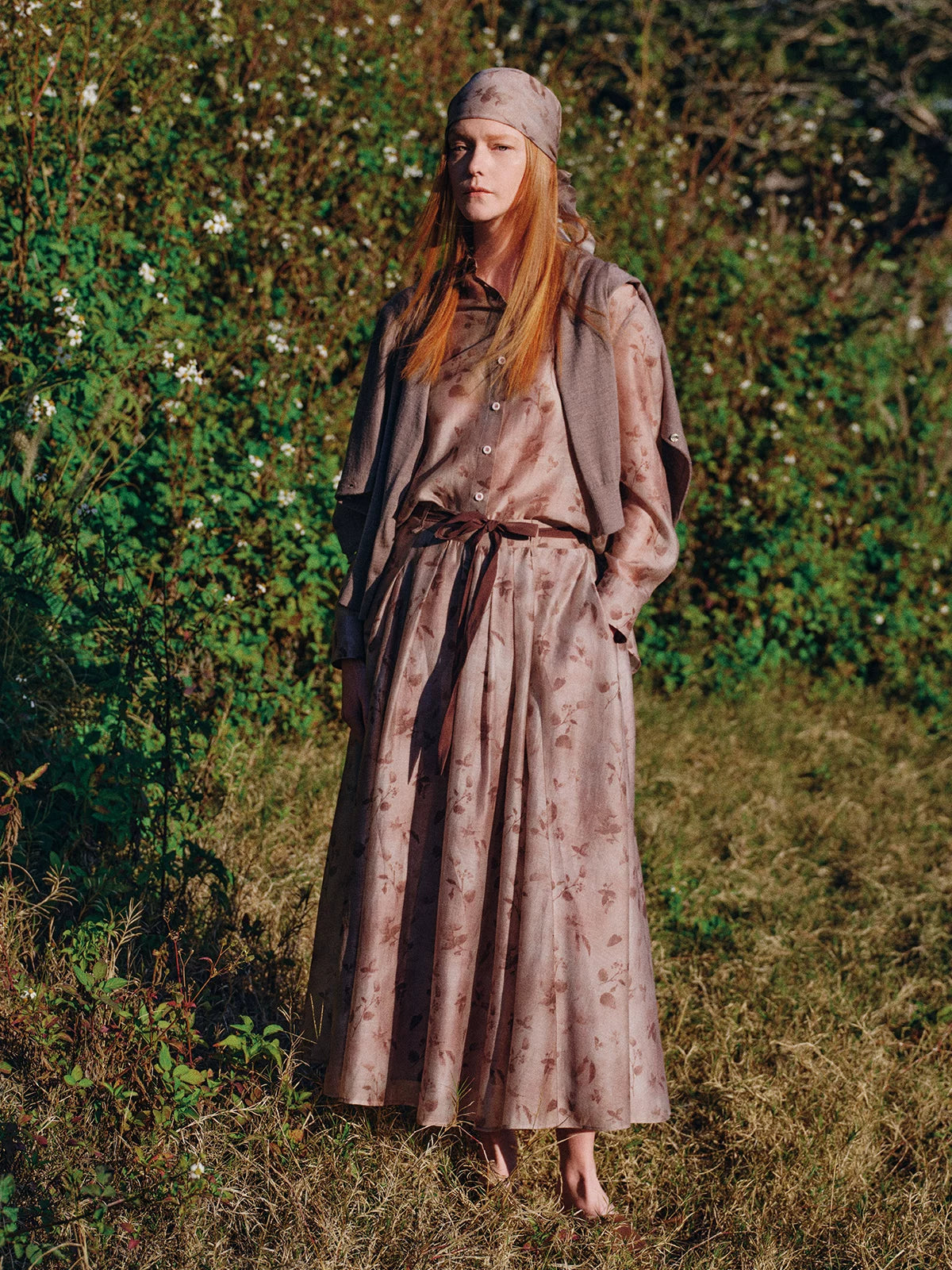 Mousse Vibe Mocha Mousse Lyocell Linen Print Shirt & Skirt Set