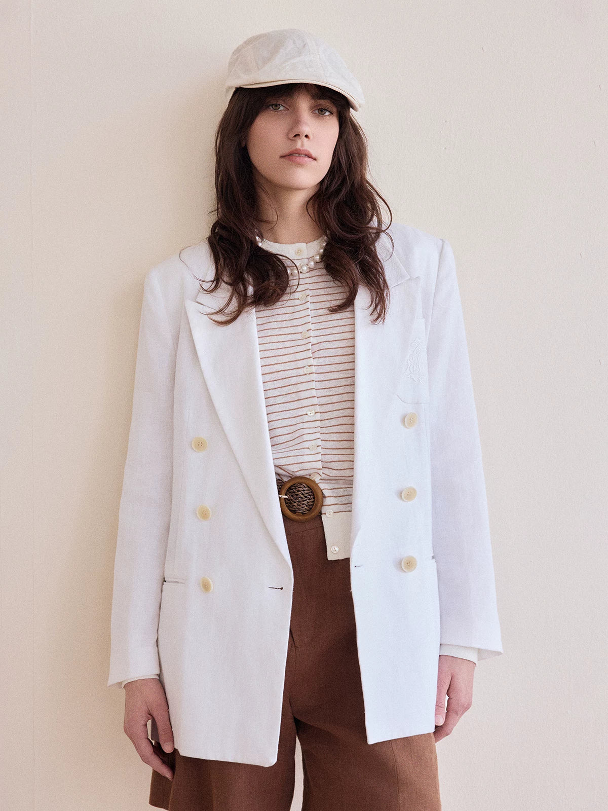 High Street Linen Suit Jacket with Embroidered Pocket