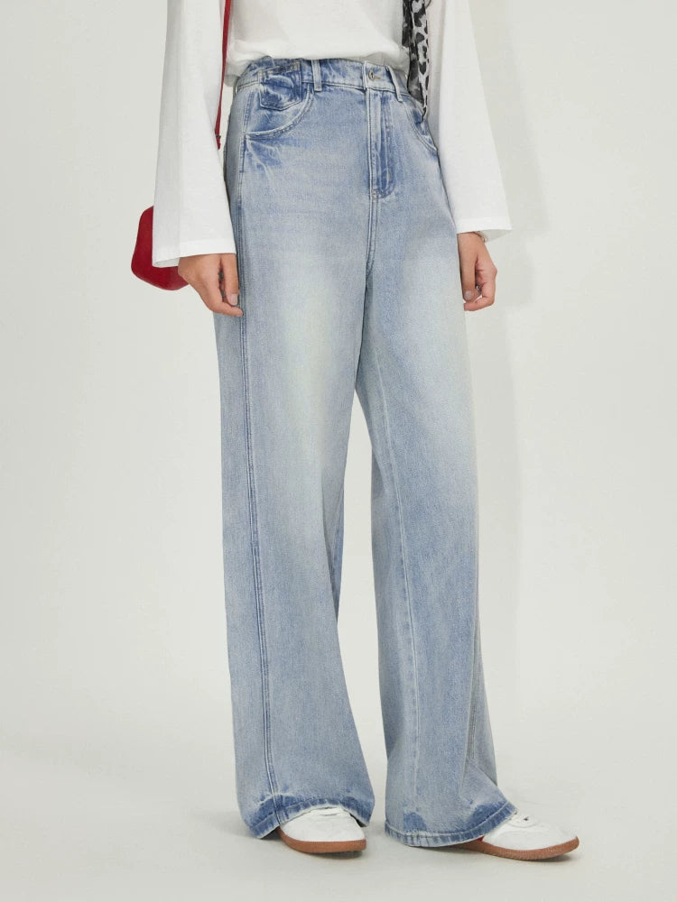 Small Punch Filter Hong Kong Style Retro Wide-Leg Jeans